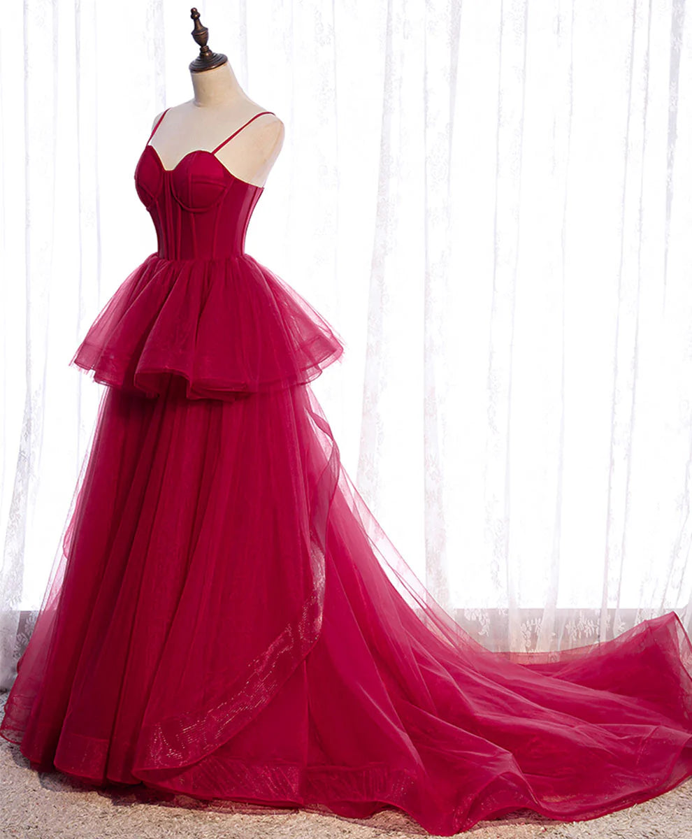Long Prom Dresses Sweetheart Neck Red Formal Gown