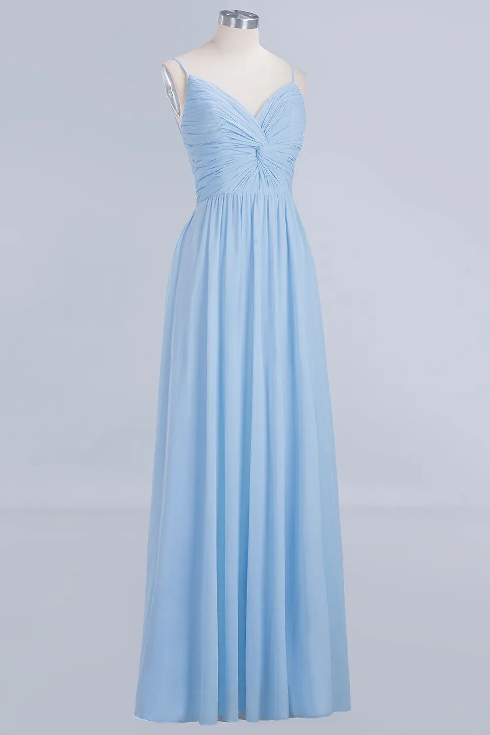 Long A-Line V-Neck Spaghetti Straps Floor-Length Chiffon Bridesmaid Dresses