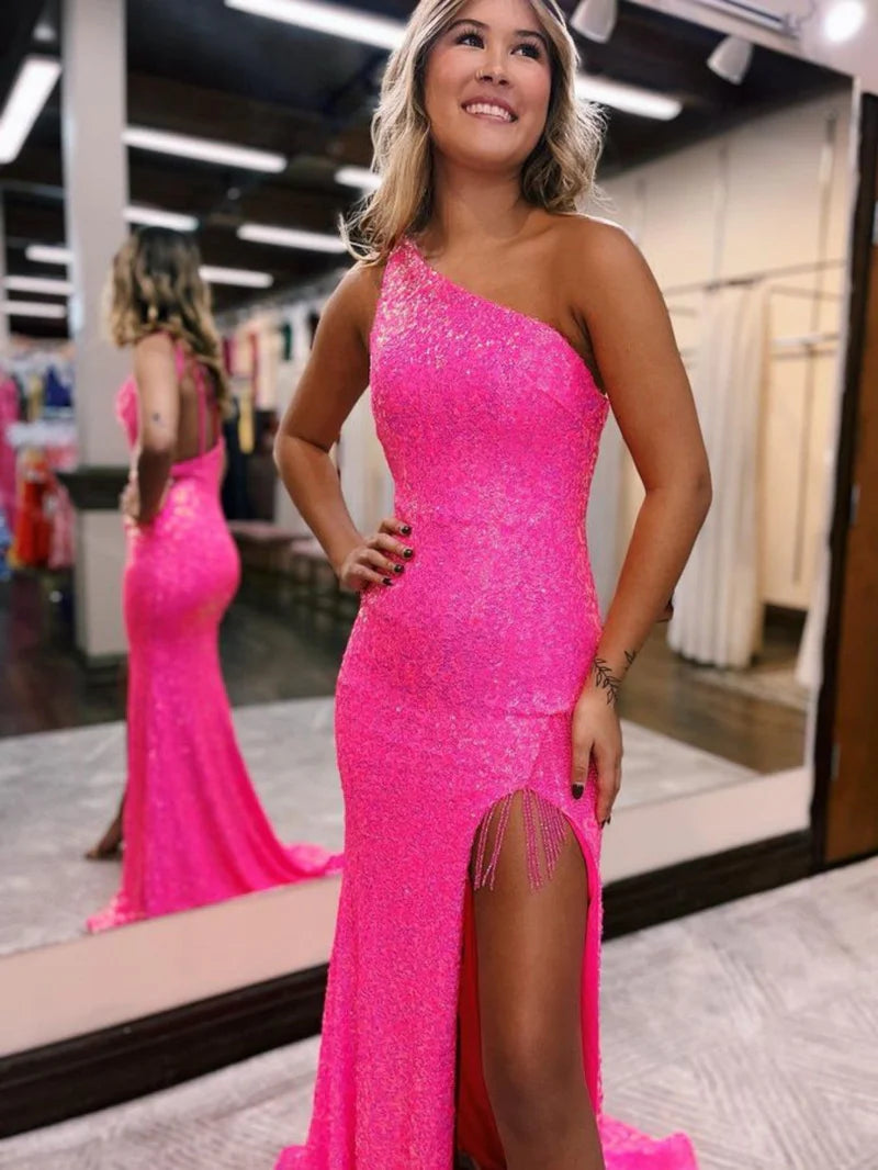 Mermaid One-Shoulder Sequins Prom Dress With