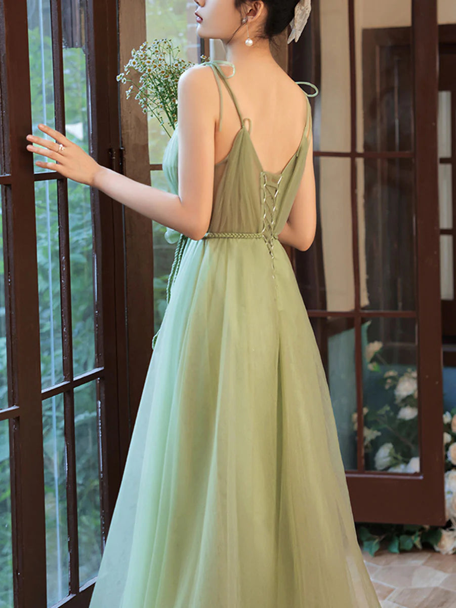 Green Tulle Long Prom Dress Green Bridesmaid Dresses