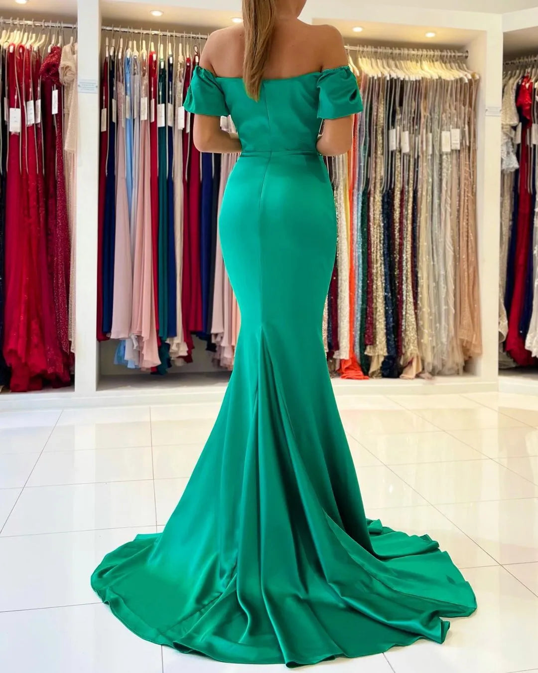 Long Off-the-Shoulder Floor-length Satin Mermaid Prom Dresses