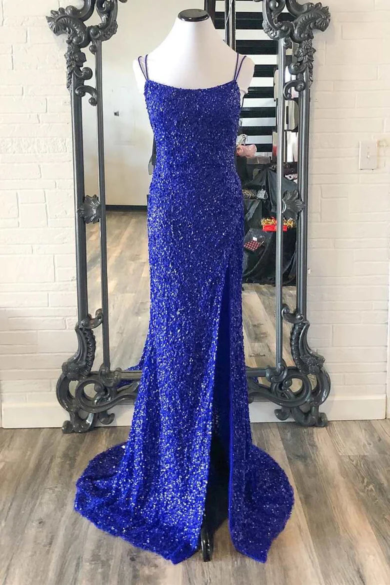 Sequin Double Straps Mermaid Long Formal Dress