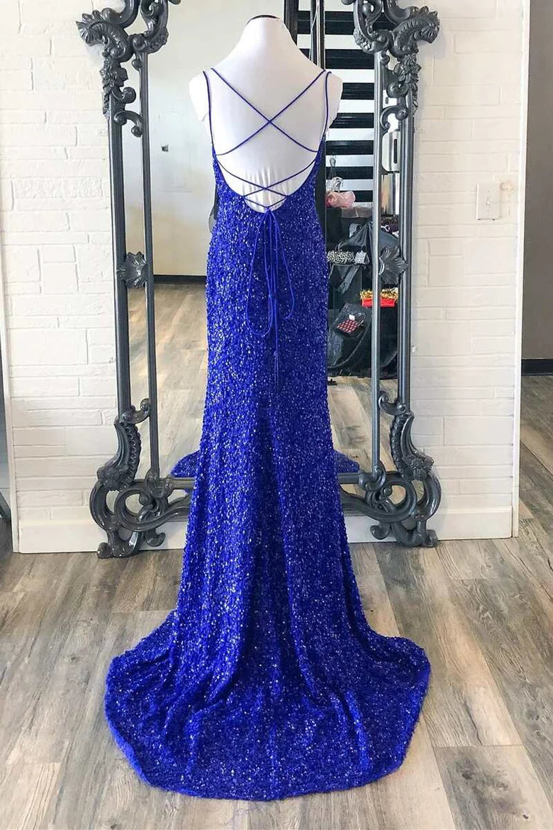 Sequin Double Straps Mermaid Long Formal Dress