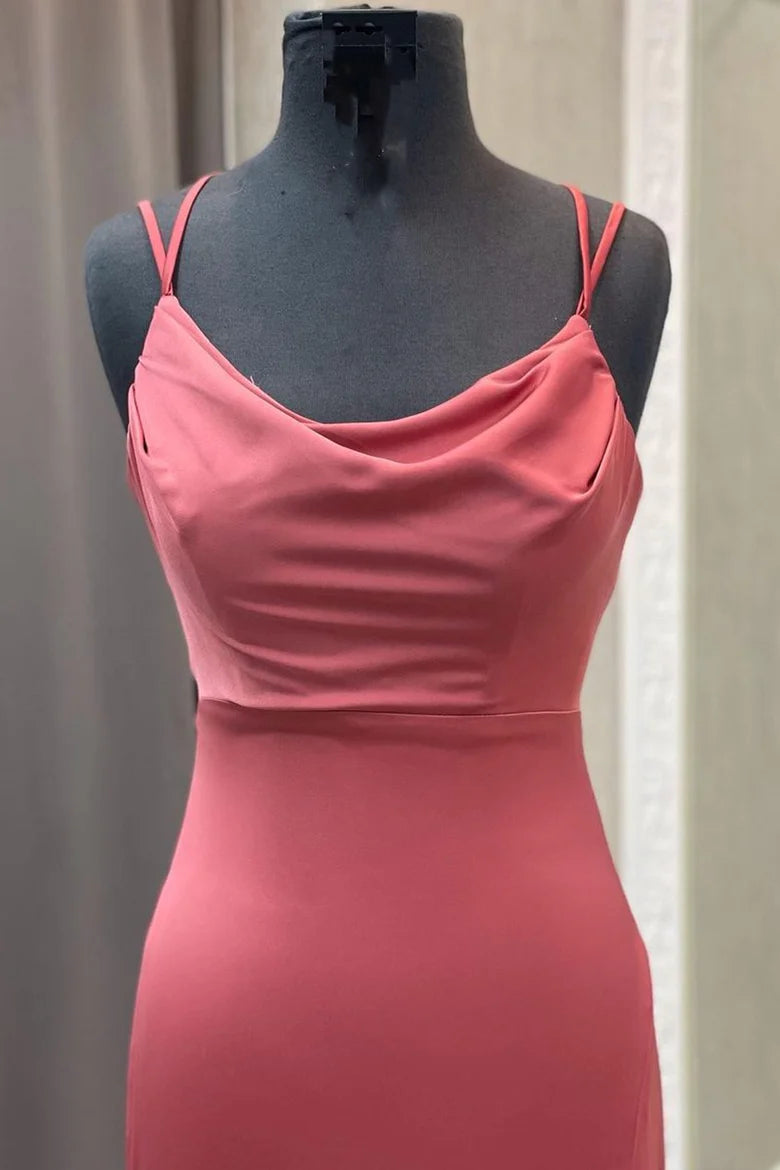 Satin Cowl Neck Lace-Up Mermaid Prom Dress