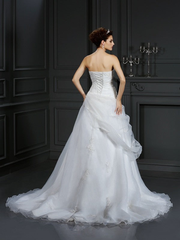 Ball Gown Sweetheart Beading Sleeveless Long Organza Wedding Dresses