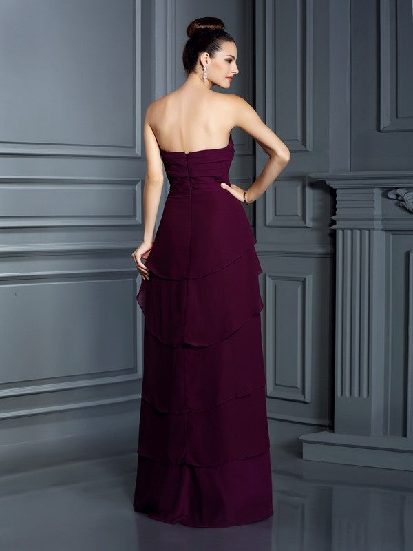 A-Line/Princess Sweetheart Ruffles Sleeveless Long Chiffon Dresses