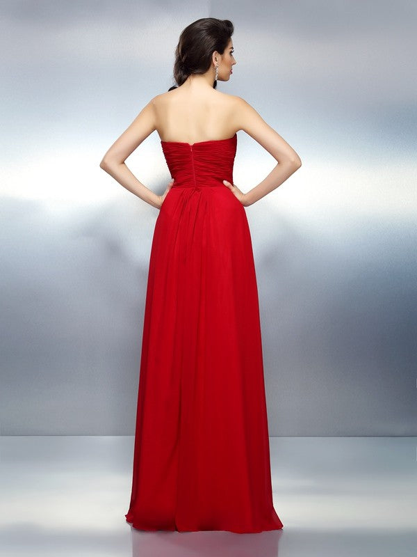 A-Line/Princess Sweetheart Pleats Sleeveless Long Chiffon Dresses