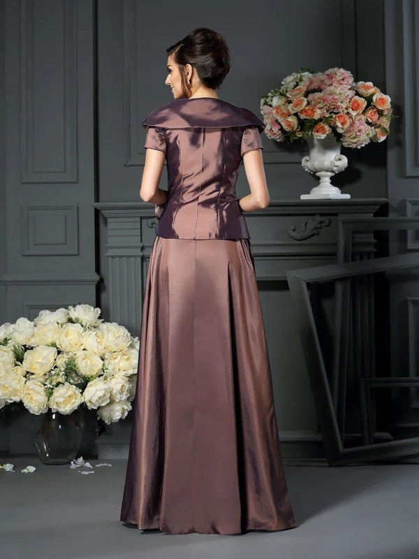 A-Line Princess V-neck Bowknot Short Sleeves Long Taffeta Mother of the Bride Dresses