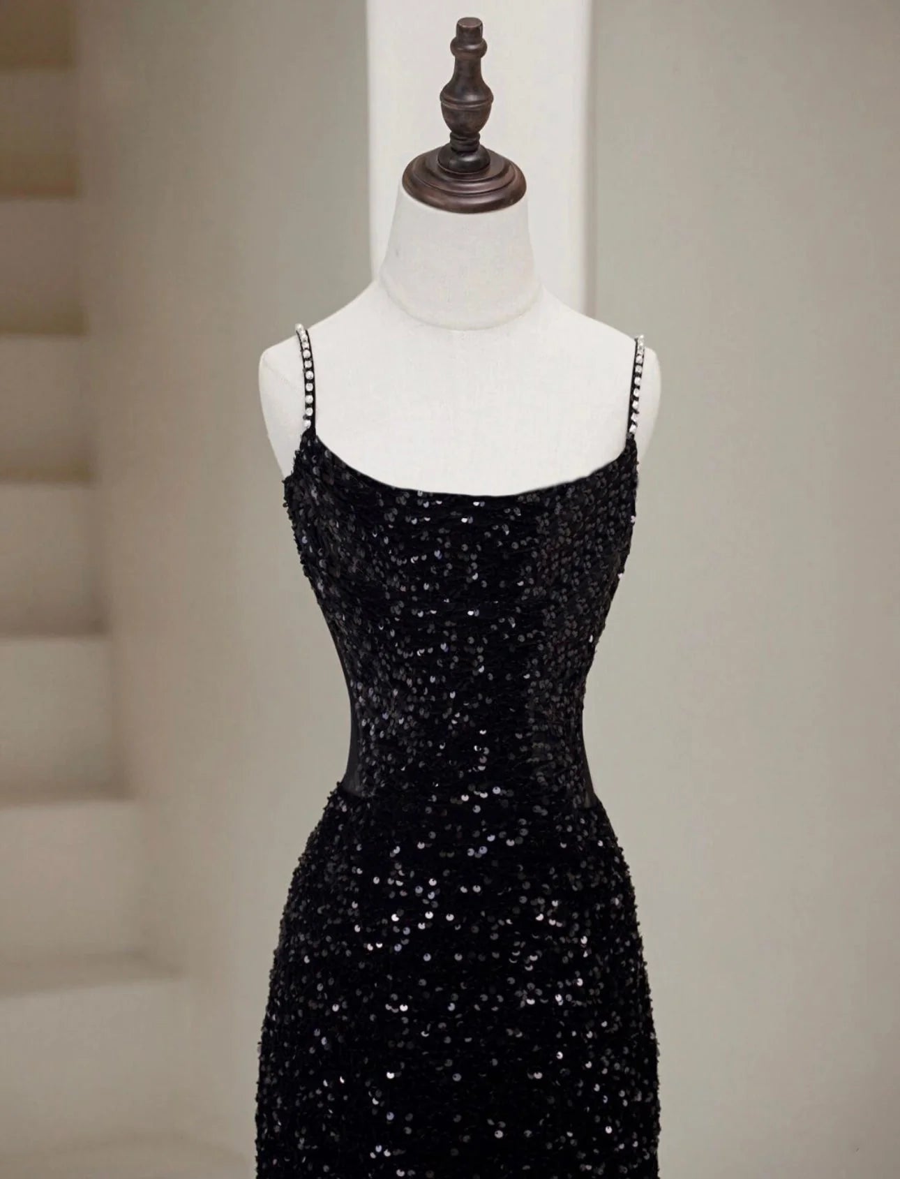 Mermaid Velvet Sequin Black Long Party Dress