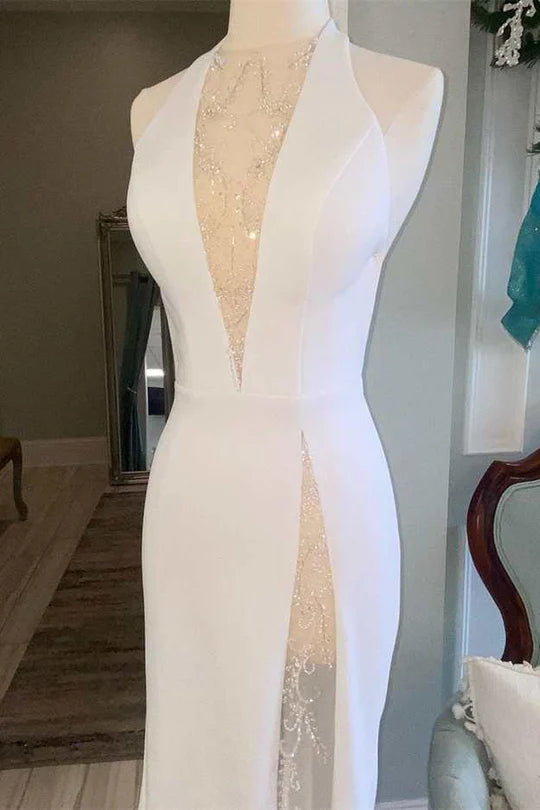 Halter Open Back Mermaid Long Wedding Dress