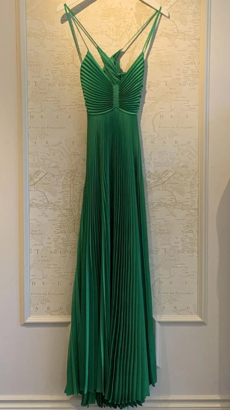 Chic A Line Halter Neck Green Long Prom Dress