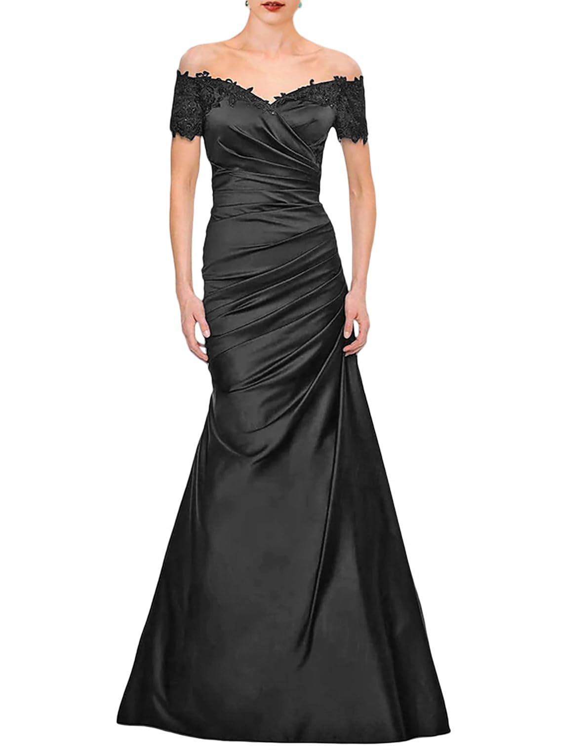 Mermaid Mother of The Bride Dress Wedding Guest Elegant Vintage Off Shoulder V Neck Satin