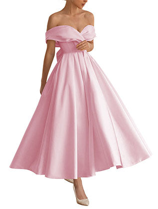 A-Line/Princess Off-The-Shoulder Ankle-Length Wedding Dress