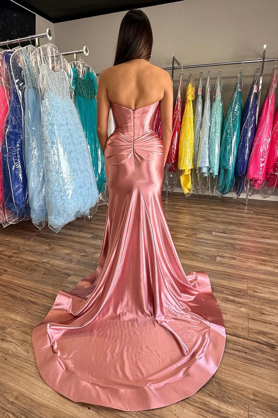 Sweetheart Ruching Trumpet Long Dress with Slit
