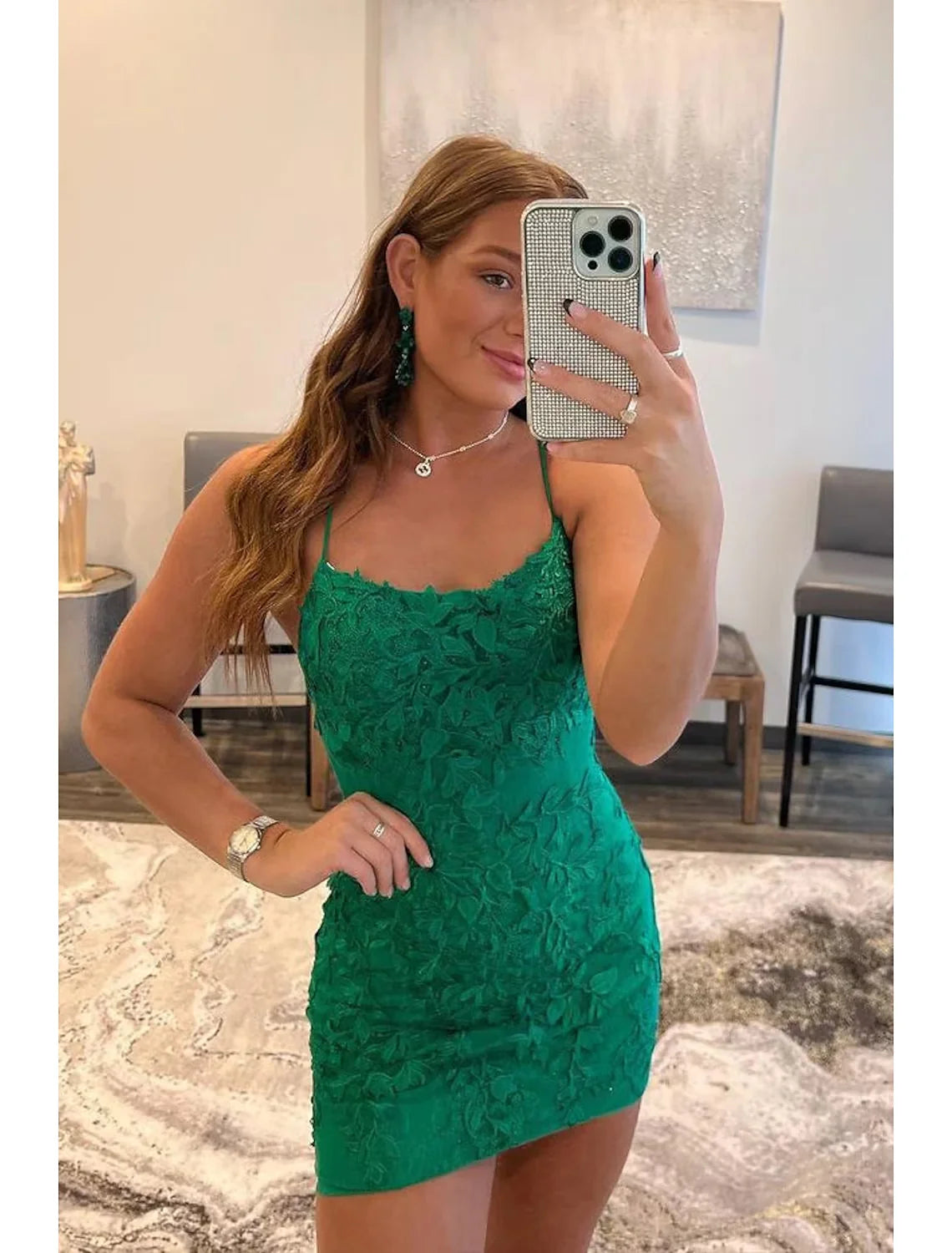 DingjiMermaid / Trumpet Cocktail Dresses Sexy Dress Homecoming Short / Mini Sleeveless Spaghetti Strap Tulle Backless with Appliques