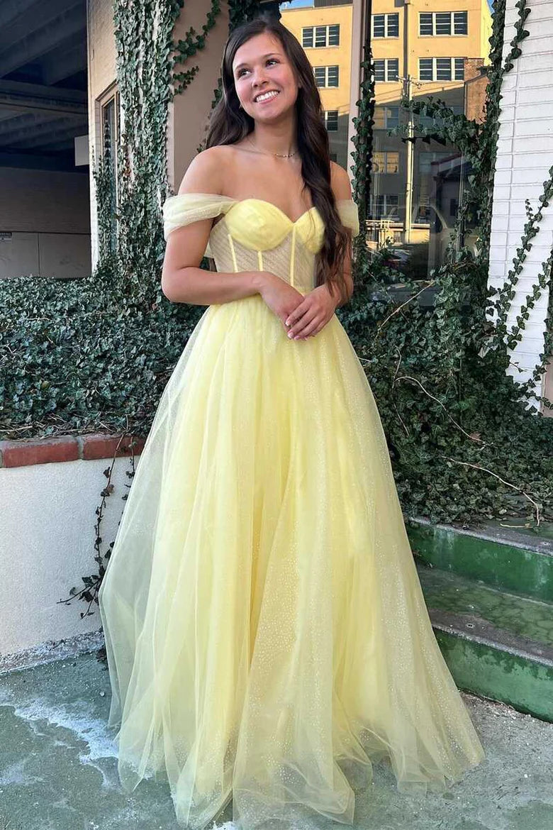 Off-the-Shoulder Bustier A-Line Prom Gown