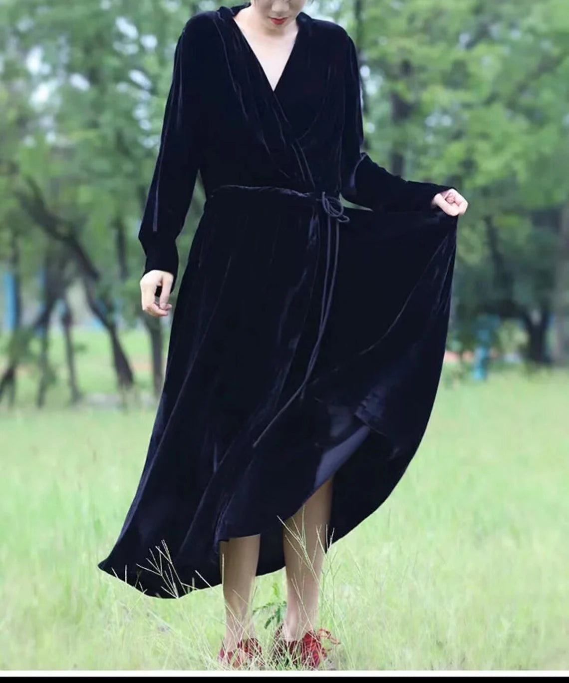 Women's Velvet Dress Maxi Dress Winter Warm Dress Long Sleeve Prom Dress Oversized Swing Dress Long Dress Wrap Dress