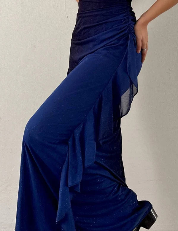 Sheath One Shoulder Navy Blue Ombre Chiffon Long Prom Dress Evening Dress