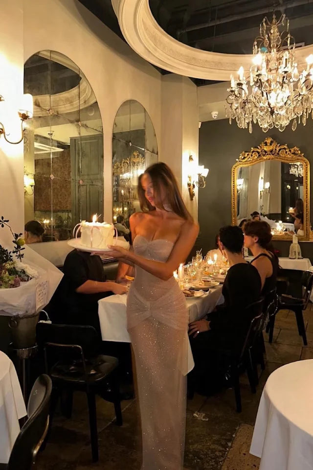 Sheath Sweetheart Sequin Floor Length Champagne Evening Dress Prom Dresses