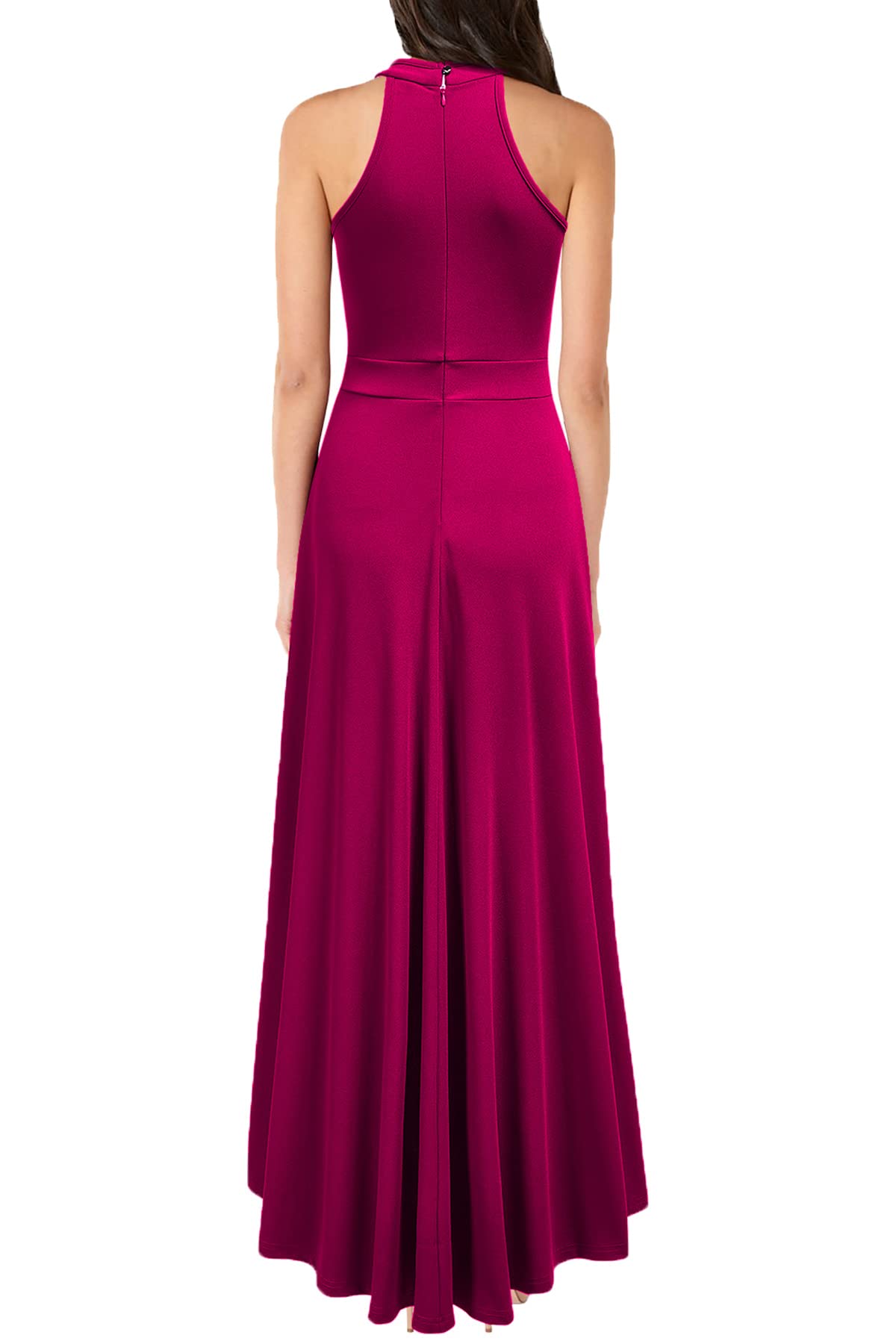 Magenta Women's Halter Neck Ruffle Split Bodycon Formal Prom Long Evening Dress ﻿