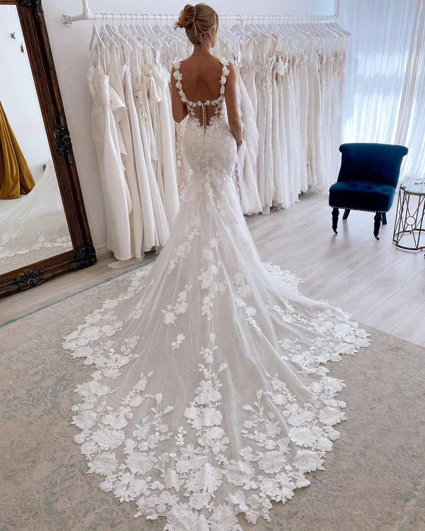 Mermaid Sweetheart Lace Wedding Dresses with Appliques