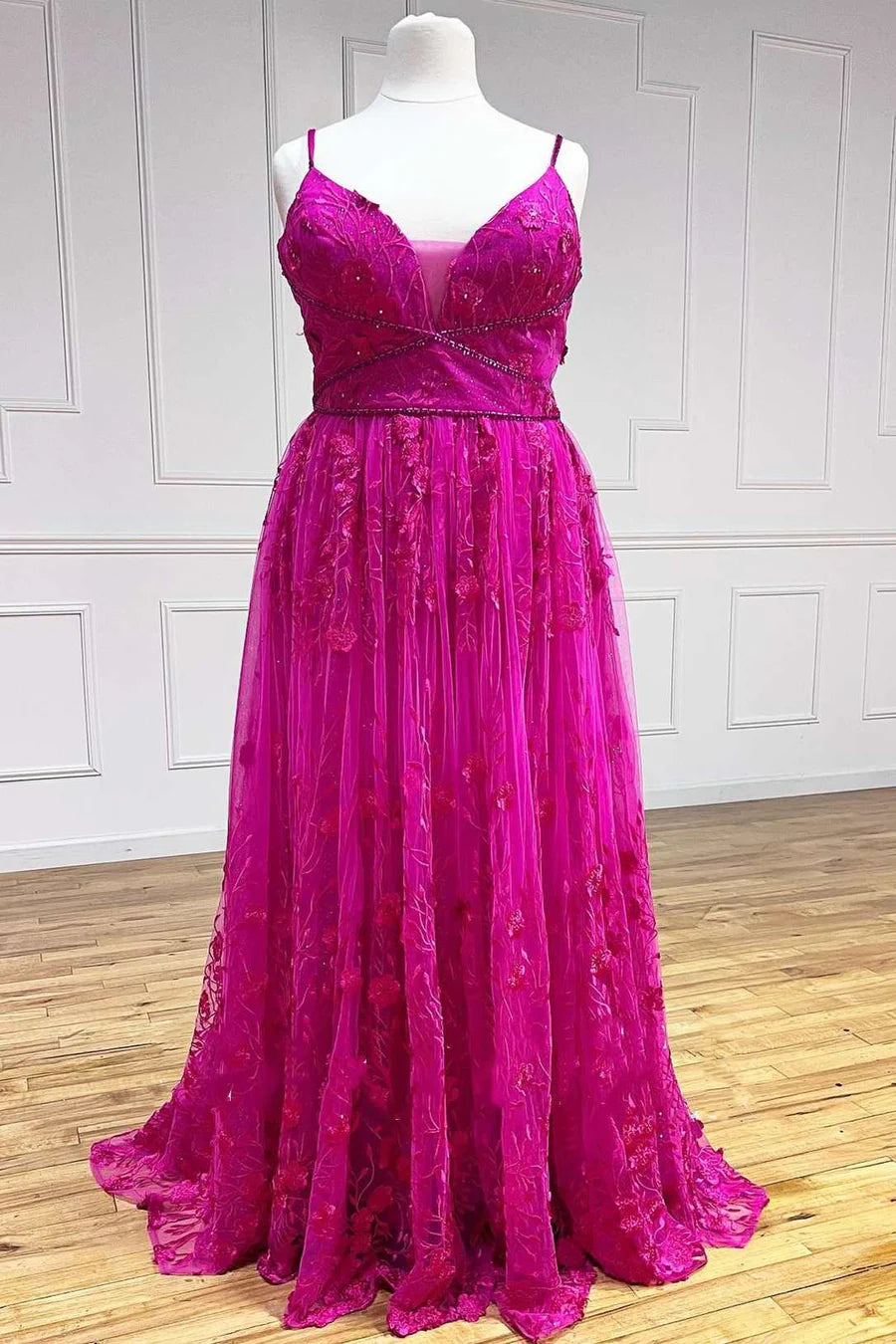 Floral Lave V-Neck A-Line Prom Dress