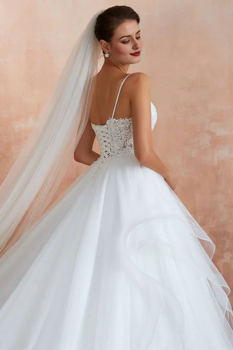 A-Line Layers Straps Lace-Up Back Wedding Dress