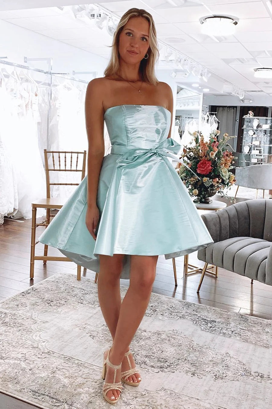 Mint Strapless A-Line Short Gown