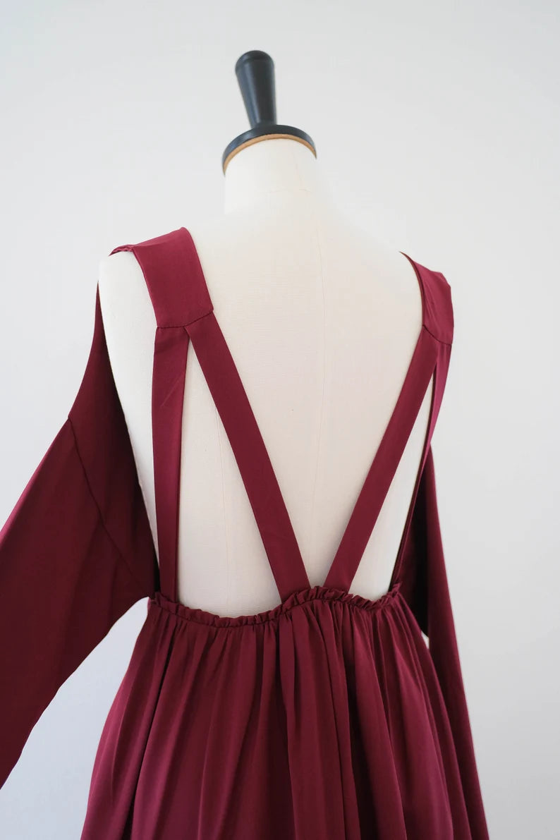 Burgundy maxi dress Backless bridesmaid dress Long party Prom dress