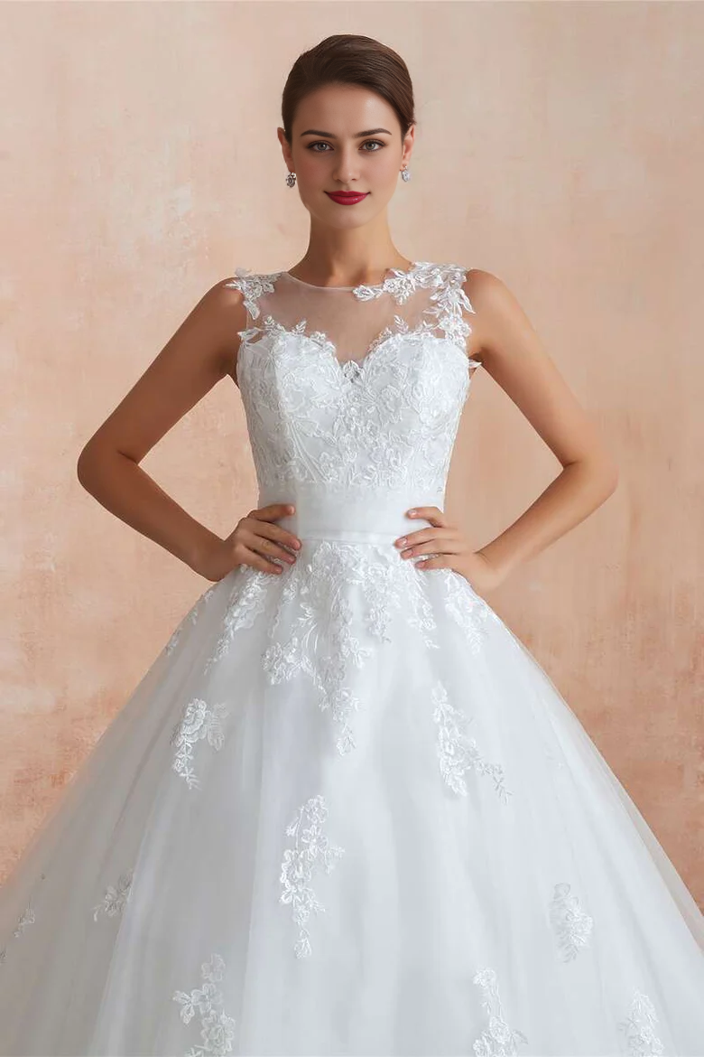 Ball Gown Appliqués Wedding Dress with Sheer Back