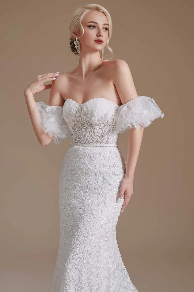 White Lace Bustier Lace-Up Mermaid Wedding Dress