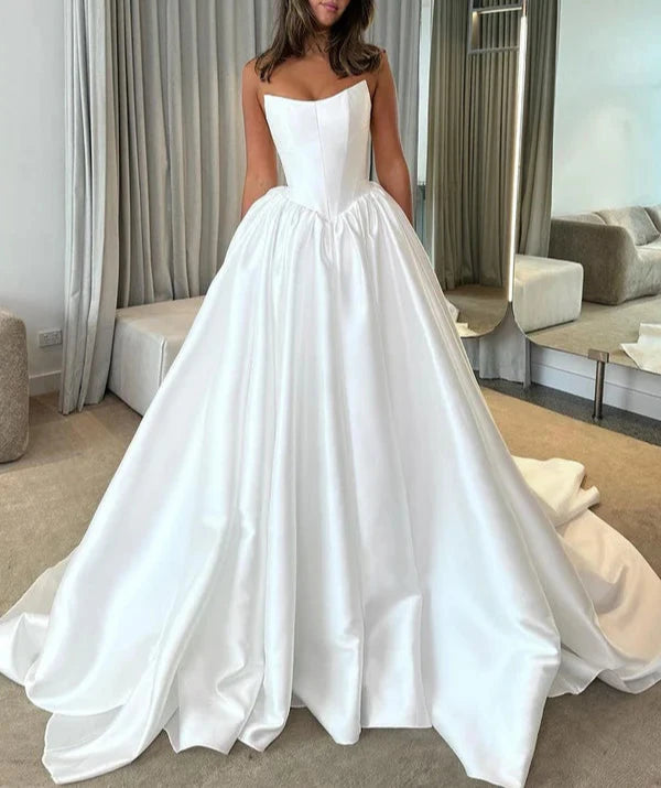Ball Gown Strapless Satin Wedding Dresses