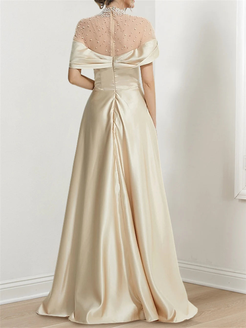 A-Line/Princess High Neck Floor-Length Prom Dresses Evening Dresses