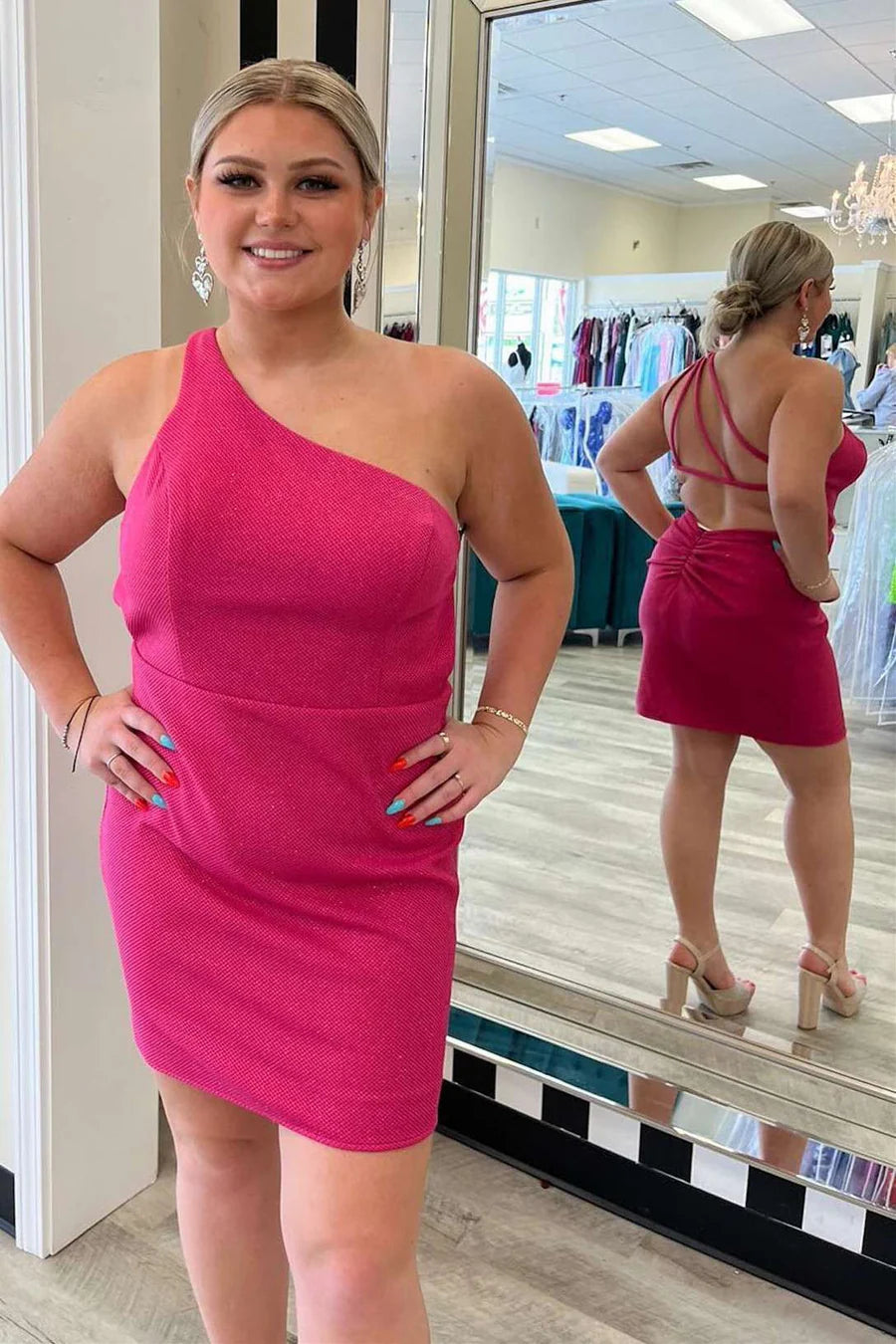 One-Shoulder Backless Fitted Homecoming Dress