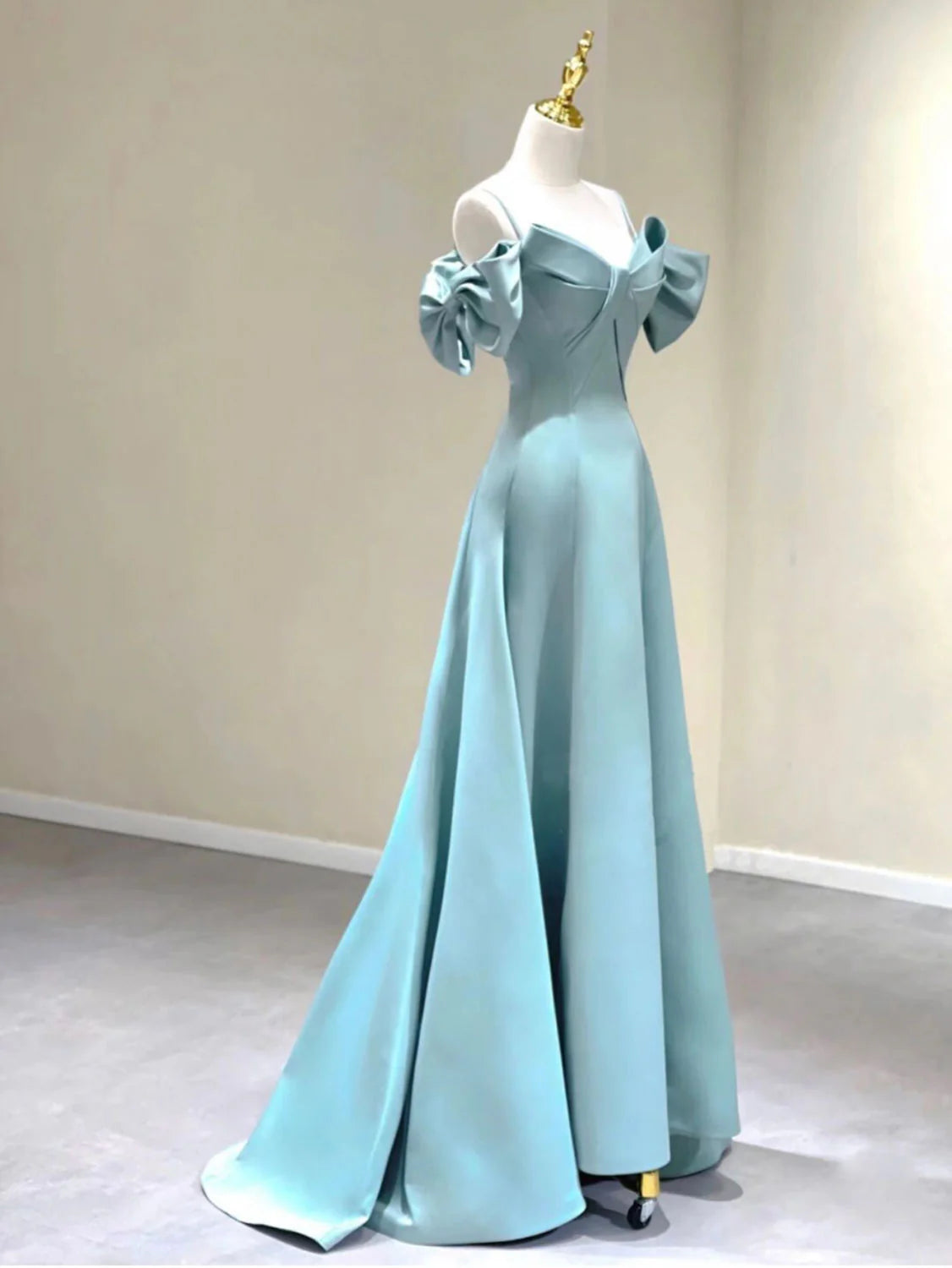 A-Line V Neck Satin Blue Long Prom Dress Blue Formal Evening Dresses