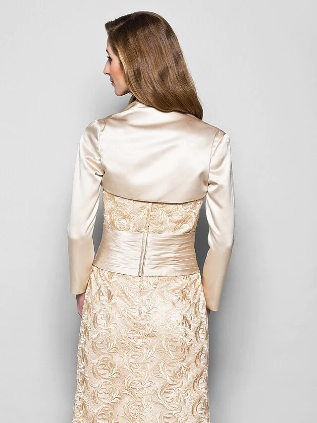 Mother of the Bride Dress Wrap Included Sweetheart Neckline Floor Length Lace Satin 3/4 Length Sleeve with Sash Ribbon Ruched
