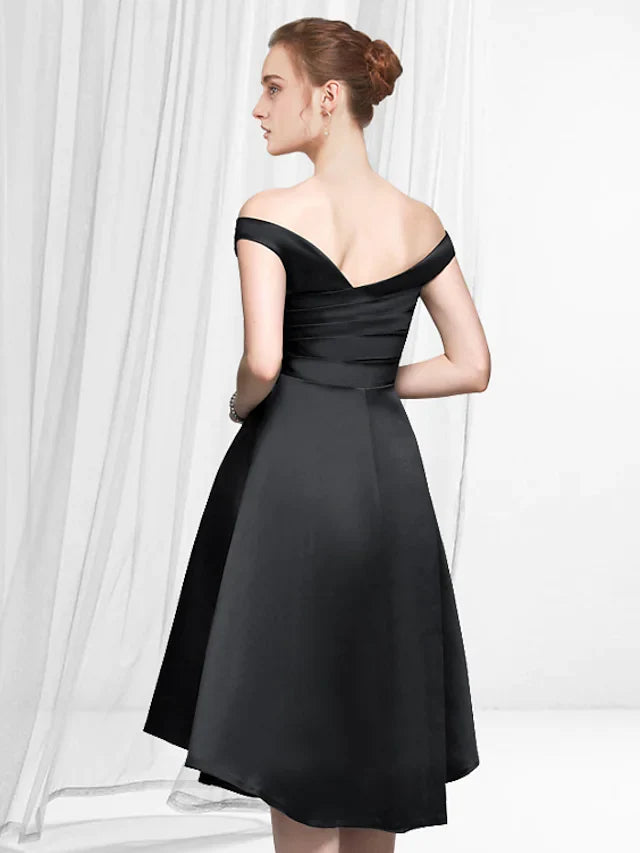 DingjiA-Line Reformation Amante Minimalist Party Wear Cocktail Party Dress Off Shoulder Sleeveless Asymmetrical Satin with Sleek
