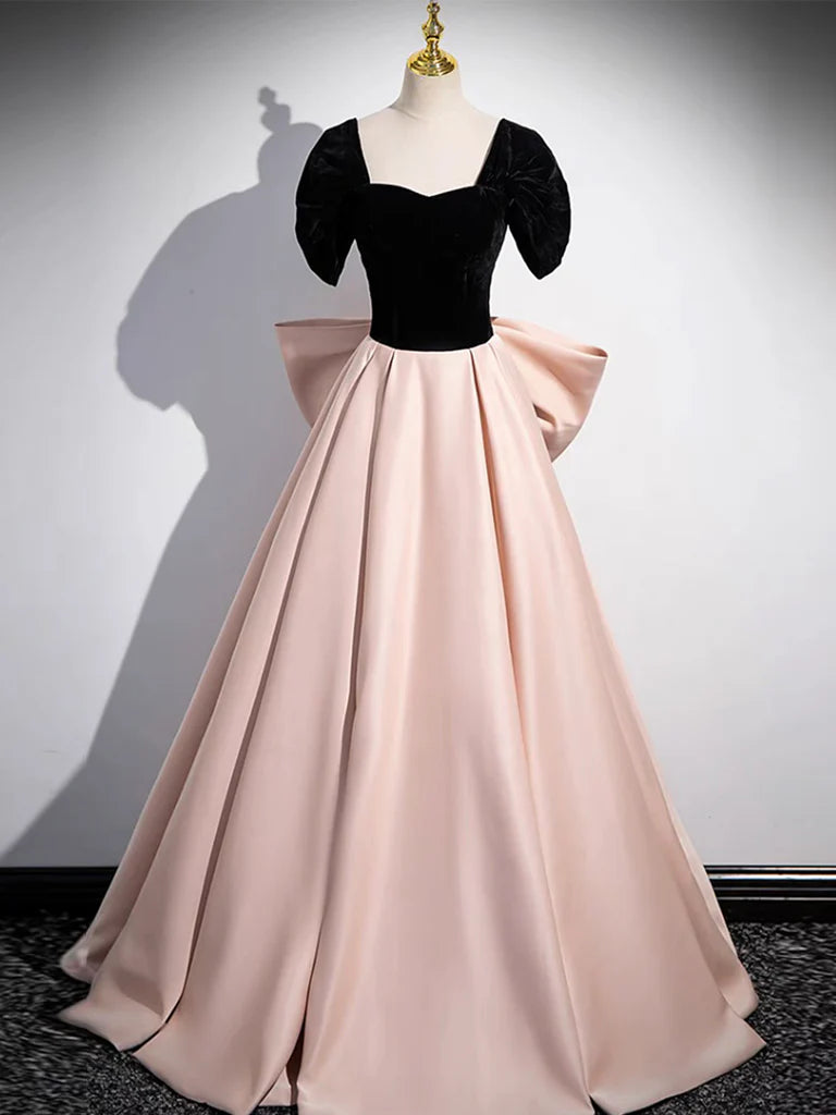 A-Line Off Shoulder Satin Champagne Long Prom Dress