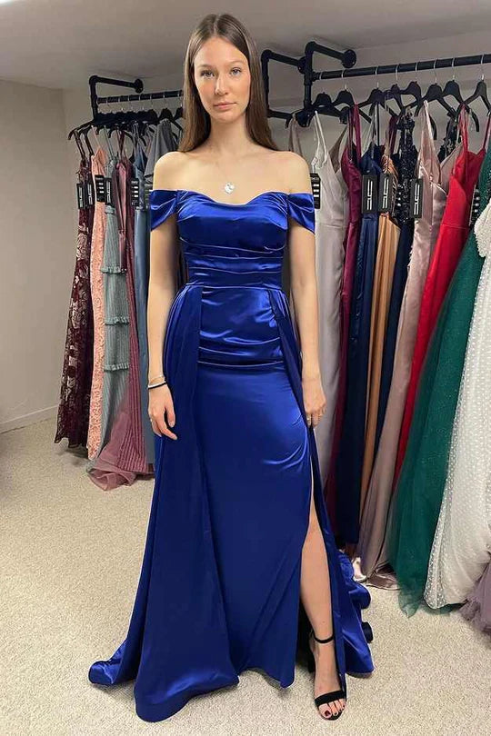 Off-the-Shoulder Prom Dress with Attached Train