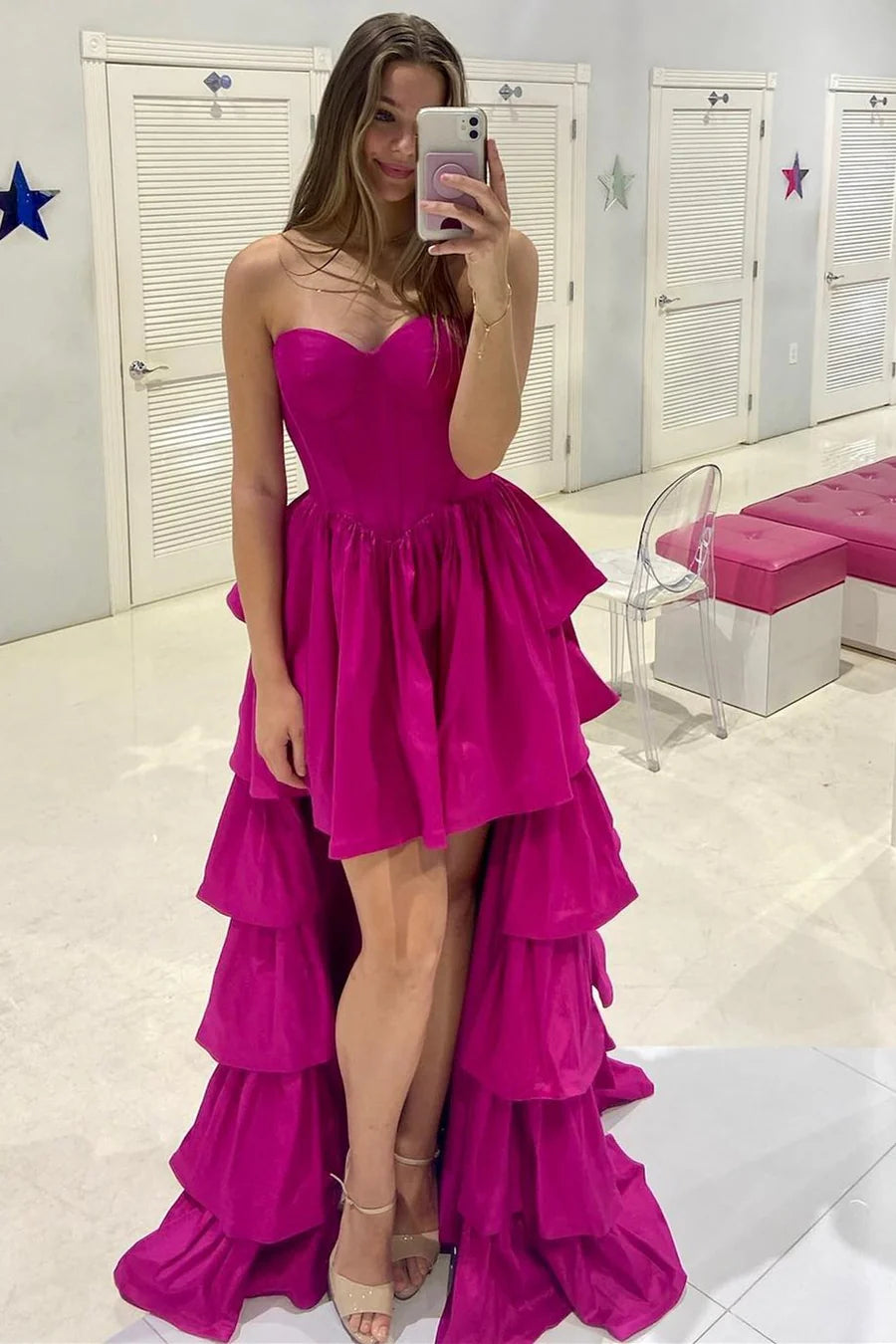 Sweetheart Ruffle Tiered High-Low Prom Dress