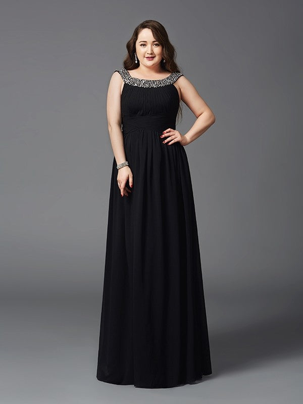 A-Line/Princess Scoop Rhinestone Sleeveless Long Chiffon Plus Size Dresses