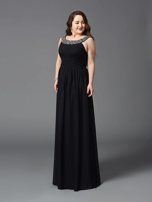 A-Line/Princess Scoop Rhinestone Sleeveless Long Chiffon Plus Size Dresses