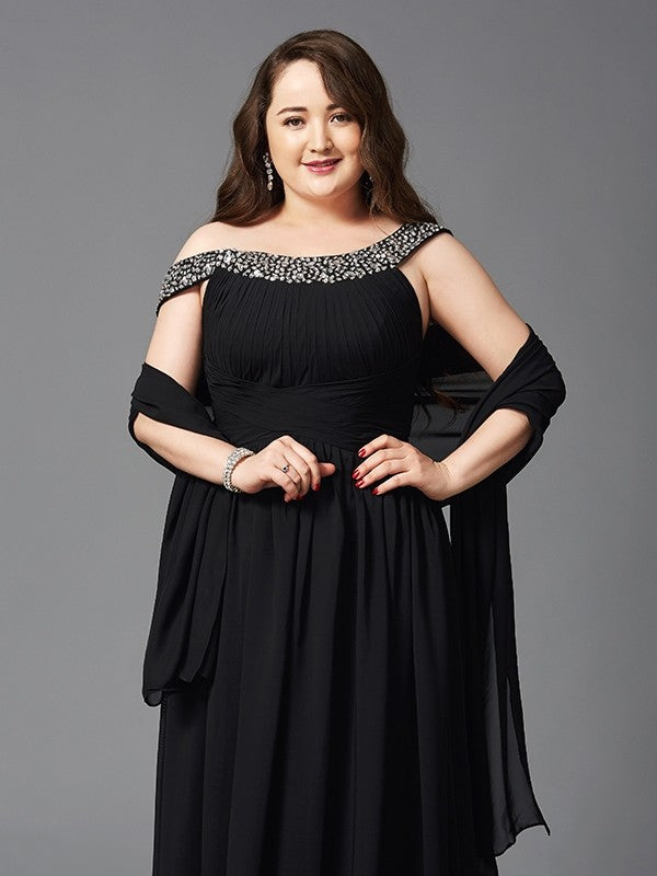 A-Line/Princess Scoop Rhinestone Sleeveless Long Chiffon Plus Size Dresses