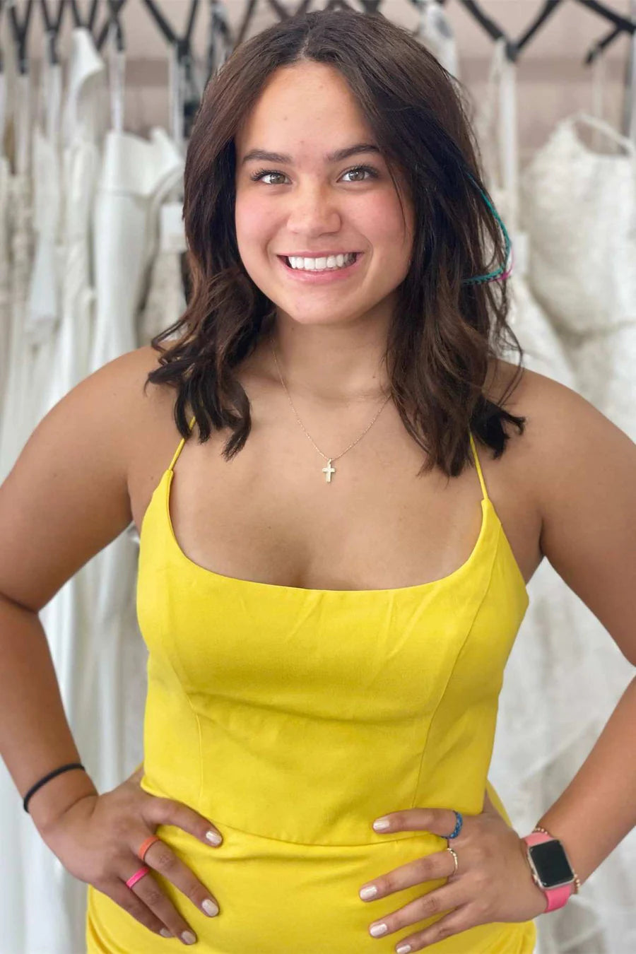 Scoop Neck Lace-Up Short Party Dress with Slit