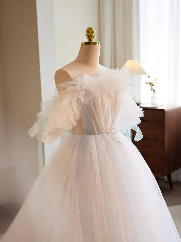 A-Line Tulle Long Wedding Dress White Formal Dress