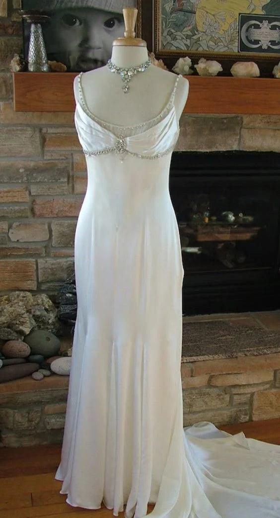 Vintage White Mermaid Prom Dress Wedding Dress