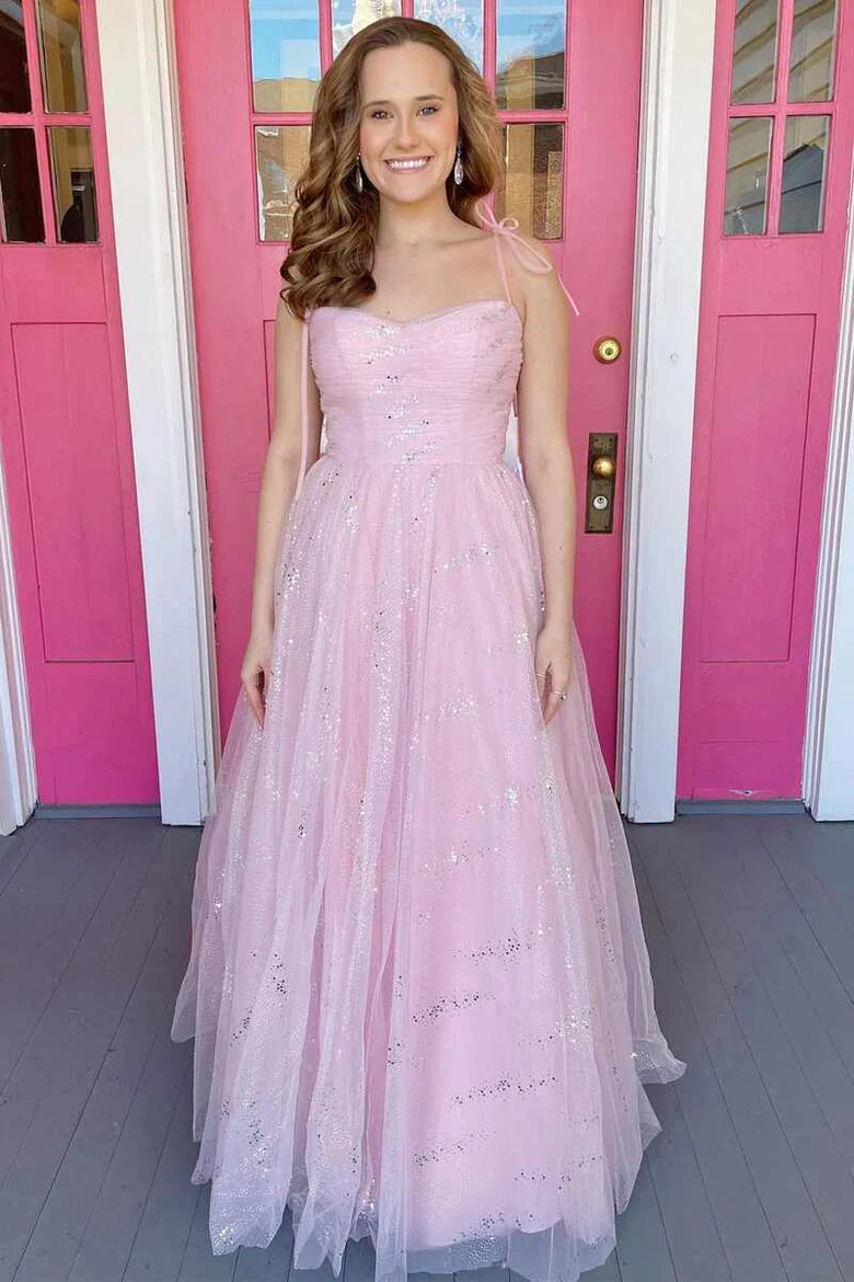 Pink Tying Straps A-line Prom Dress
