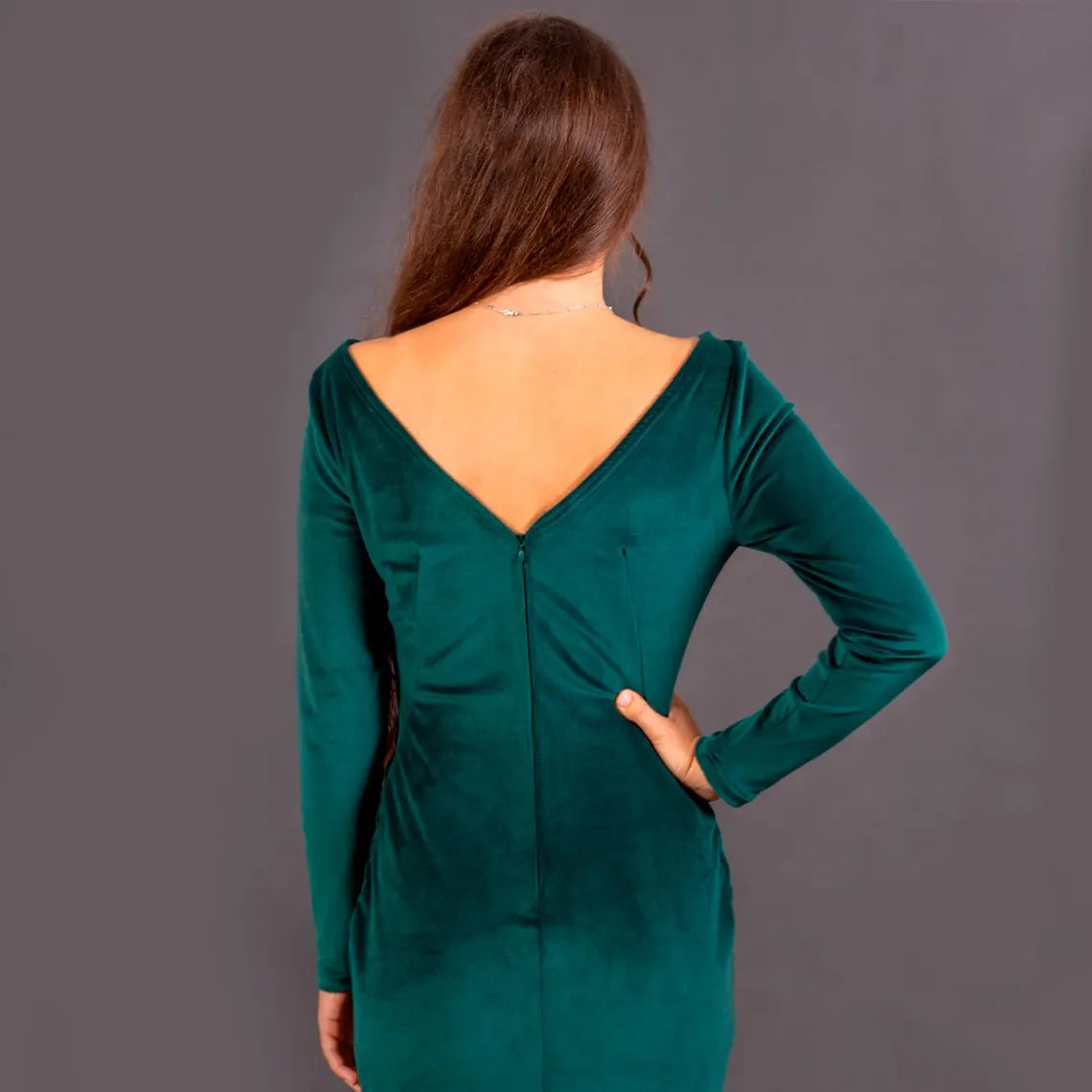 Green Velvet Dress Medieval women's dress Ethno boho dress long sleeve dress long velour Prom dress Party Dress