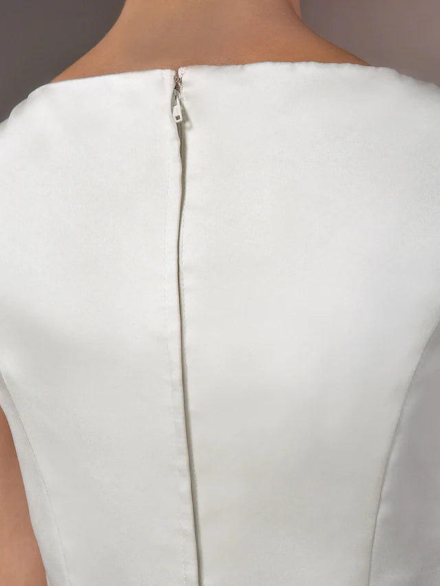 Dingji Wedding Dresses Bateau Neck Cathedral Train Satin Regular Straps Vintage Inspired with Beading