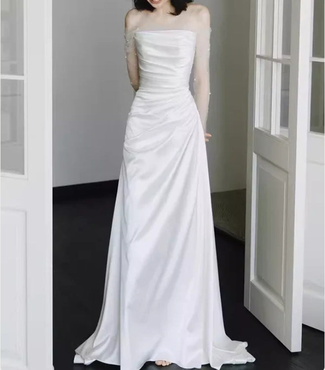 Off The Shoulder White A Line Wedding Dress